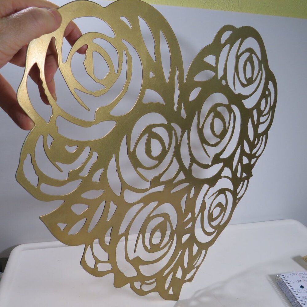 Metal Gold Roses in Heart Shape Laser Cut finished all sides Wedding or Decor